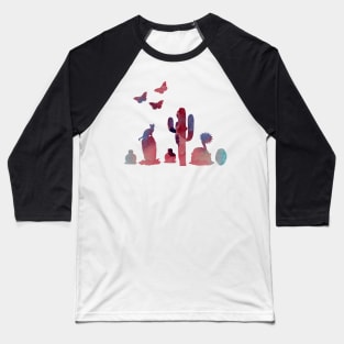 cacti, cat and butterflies Baseball T-Shirt
